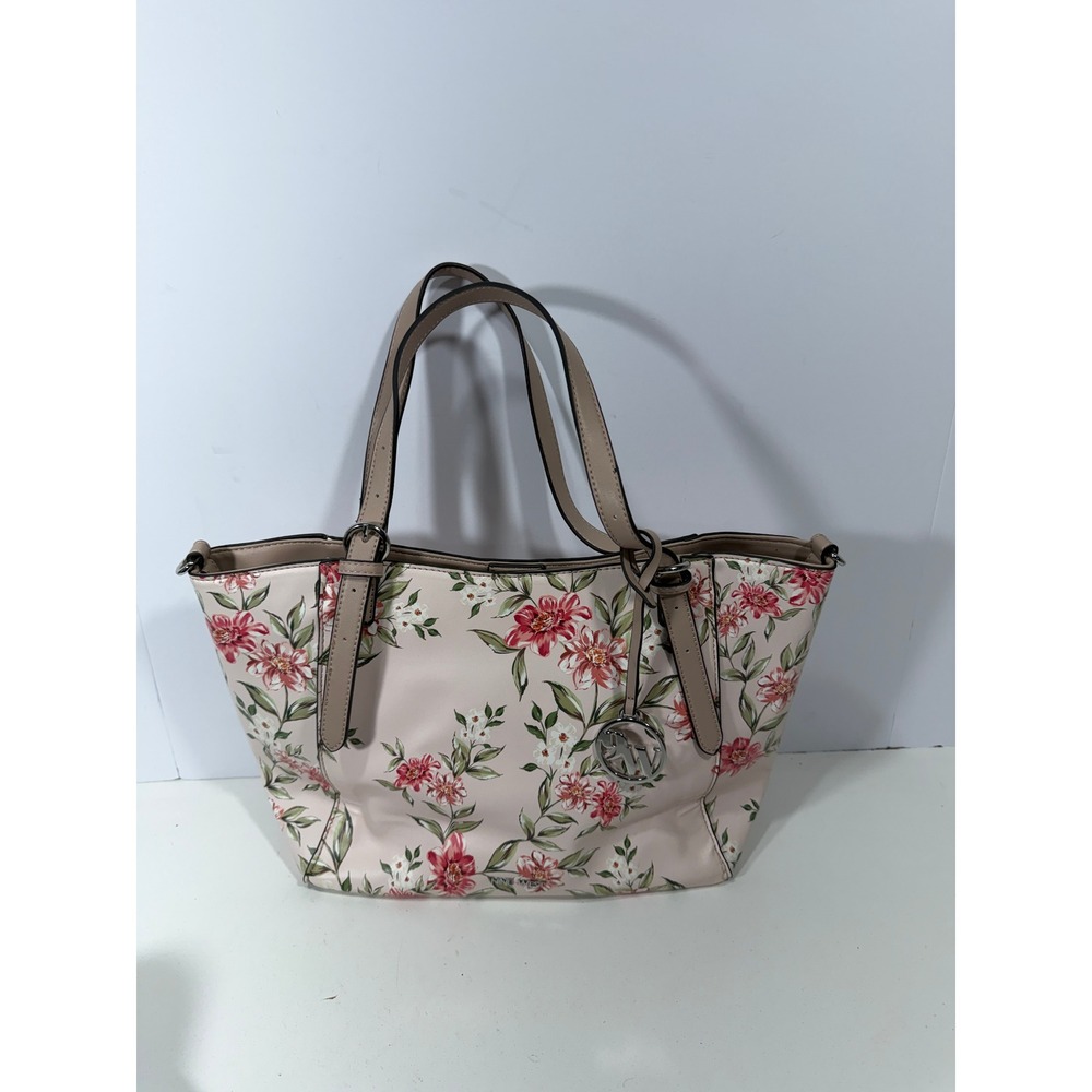 Nine West Floral Tote Bag Blush Pink Red Flower Faux Leather Shoulder Bag Large